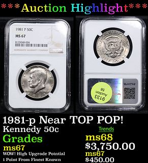 ***Auction Highlight*** NGC 1981-p Kennedy Half Dollar Near TOP POP! 50c Graded ms67 By NGC (fc)