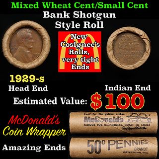 Lincoln Wheat Cent 1c Mixed Roll Orig Brandt McDonalds Wrapper, 1929-s end, Wheat other end