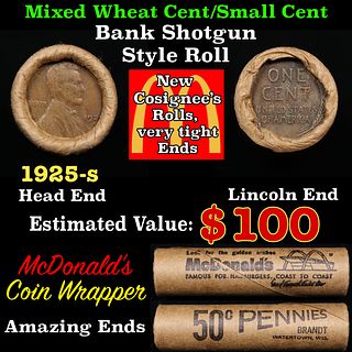 Lincoln Wheat Cent 1c Mixed Roll Orig Brandt McDonalds Wrapper, 1925-s end, Wheat other end
