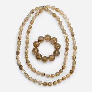  Golden Rutile Quartz Bead Necklace + Bracelet