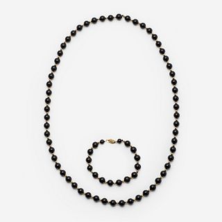 14k Onyx Bead Necklace + Bracelet