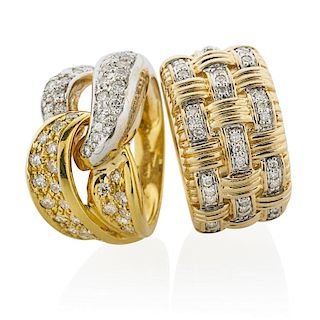 TWO CONTEMPORARY GOLD & DIAMOND RINGS