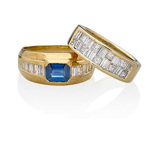 SAPPHIRE OR DIAMOND & YELLOW GOLD RINGS