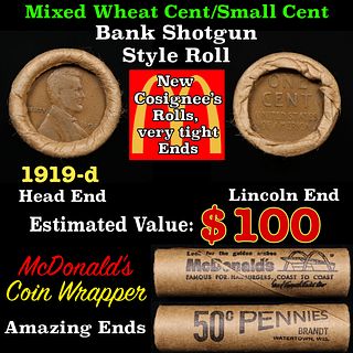 Lincoln Wheat Cent 1c Mixed Roll Orig Brandt McDonalds Wrapper, 1919-d end, Wheat other end