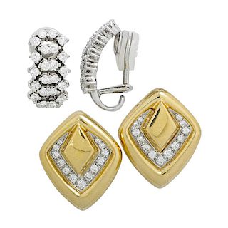 TWO PAIRS OF CONTEMPORARY DIAMOND & GOLD EARRINGS