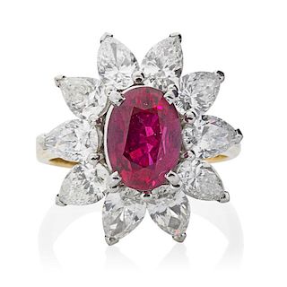 MOZAMBIQUE RUBY, DIAMOND & YELLOW GOLD RING