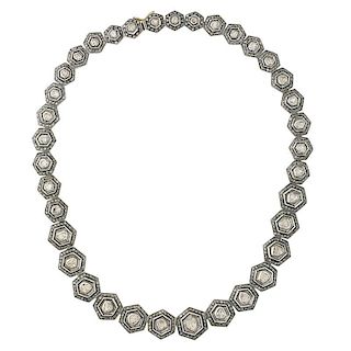 INDIAN DIAMOND & SILVER TOPPED GOLD LINK NECKLACE