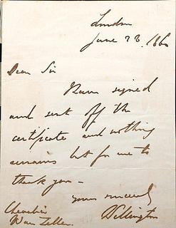Wellington Signed Letter, 1860.