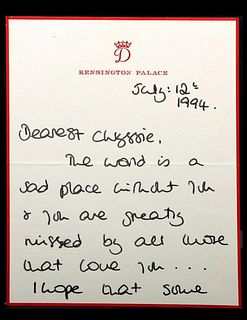 Diana, Princess of Wales, Signed Letter.
