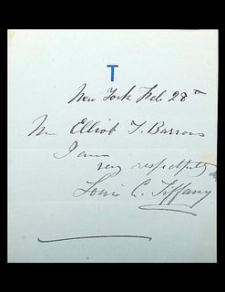 Louis Comfort Tiffany Signed Note.
