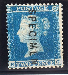 Great Britain 1855 2d Blue Specimen Stamp.