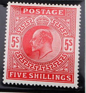 Great Britain Red Five Shillings Stamp, 1911.