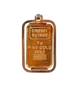 24k Gold Pendant Credit Suisse 5 g. Fine Gold 999.9 