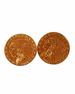 1913 and 1914 Indian Head $2.5 Gold Quarter Eagle Coins