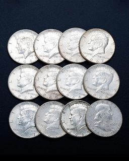 1963 (1), 1964 (9) 1967 (2) 90% Silver Kennedy Half Dollar (12 total)
