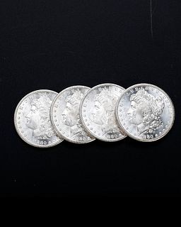 A Set of Four American Uncirculated Morgan Silver Dollar Coins issued 1880-S