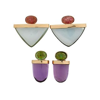 TWO PAIRS OF MULTI GEMSTONE & YELLOW GOLD EARRINGS