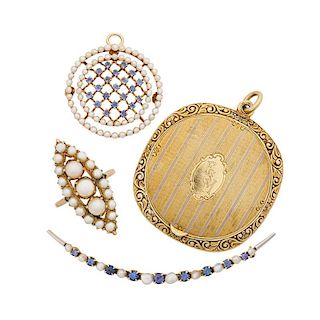 ANTIQUE GOLD, SAPPHIRE OR SEED PEARL JEWELRY OR ACCESSORIES