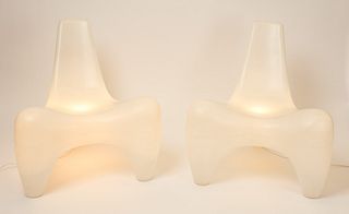 Pair of White "Spidlight" Chairs by Douglas Mont