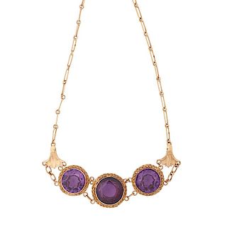 EGYPTIAN REVIVAL 'AMETHYST' & YELLOW GOLD NECKLACE