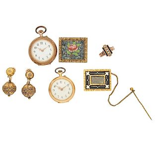 GROUP OF VICTORIAN YELLOW GOLD JEWELRY OR WATCHES