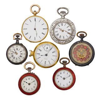 SEVEN 19TH C. ROLLED GOLD OR SILVER PENDANT WATCHES