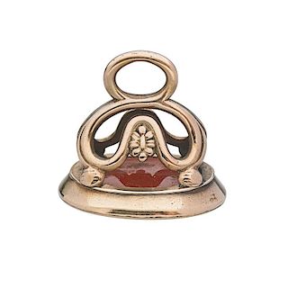 VICTORIAN YELLOW GOLD CARVED CARNELIAN INTAGLIO FOB