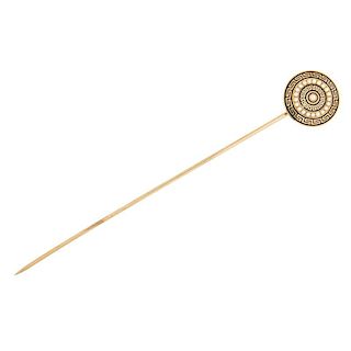 SEED PEARL & ENAMELED YELLOW GOLD HATPIN