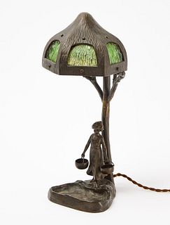 Jugendstil Bronze and Glass Lamp