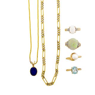 COLLECTION OF GEM SET YELLOW GOLD JEWELRY