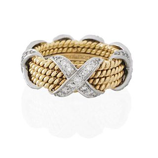YELLOW GOLD & DIAMOND 'X' BAND RING