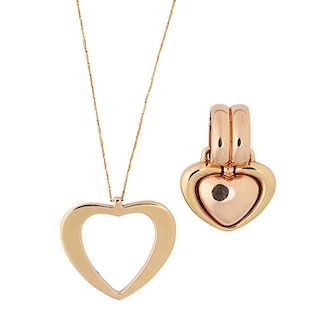 TWO GOLD HEART PENDANTS, INCL. CHIMENTO