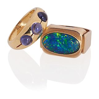 AMETHYST OR BLACK OPAL YELLOW GOLD RINGS