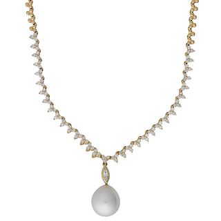 SOUTH SEA PEARL, DIAMOND & YELLOW GOLD NECKLACE