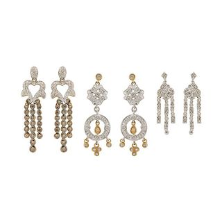 WHITE OR CHAMPAGNE DIAMOND & GOLD DROP EARRINGS