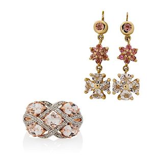 DIAMOND OR SPINEL & MORGANITE GOLD JEWELRY
