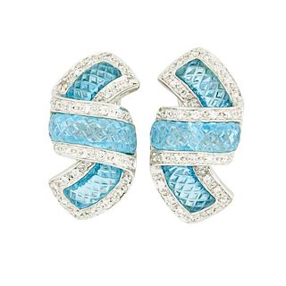 BLUE TOPAZ, DIAMOND & WHITE GOLD RIBBON EARRINGS
