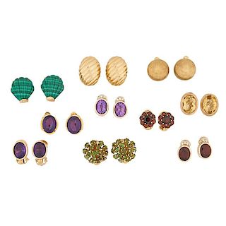 COLLECTION OF GEM SET & YELLOW GOLD EAR CLIPS