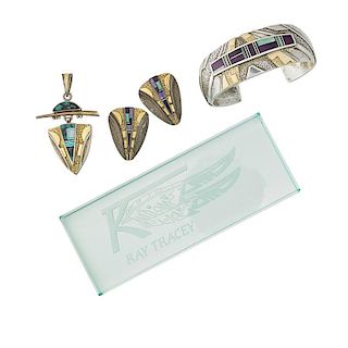 RAY TRACEY NAVAJO STERLING & YELLOW GOLD SUITE