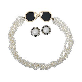 PEARL & GOLD NECKLACE & EARRINGS