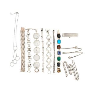 COLLECTION OF SILVER BRACELETS & NECKLACES