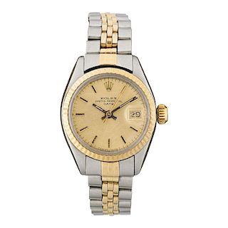LADY'S ROLEX TWO-TONE OYSTER PERPETUAL DATE WATCH