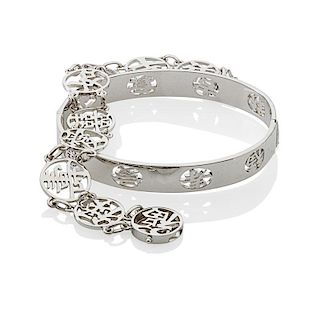 TWO CHINESE CHARACTER WHITE GOLD BRACELETS