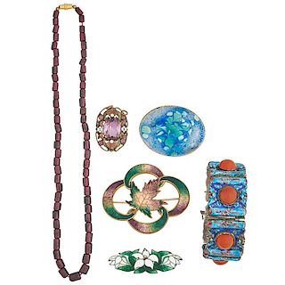 COLLECTION OF COLORFULLY ENAMELED JEWELRY