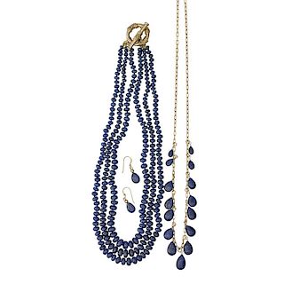 SAPPHIRE BEAD & YELLOW GOLD OR GOLD-TONE JEWELRY