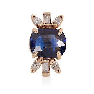 SYNTHETIC SAPPHIRE, DIAMOND & YELLOW GOLD RING