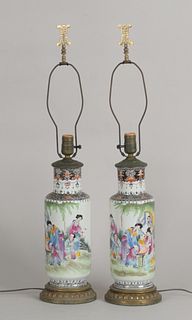 A Pair of Chinese Porcelain Lamps 