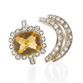TWO DIAMOND OR CITRINE GOLD RINGS