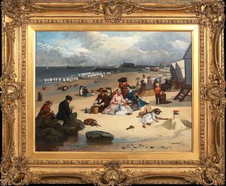 VIEW OF FAMILIES AT LITTLEHAMPTON OIL PAINTING