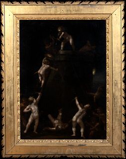 ALLEGORY OF WAR PUTTI BATTLE OIL PAINTING